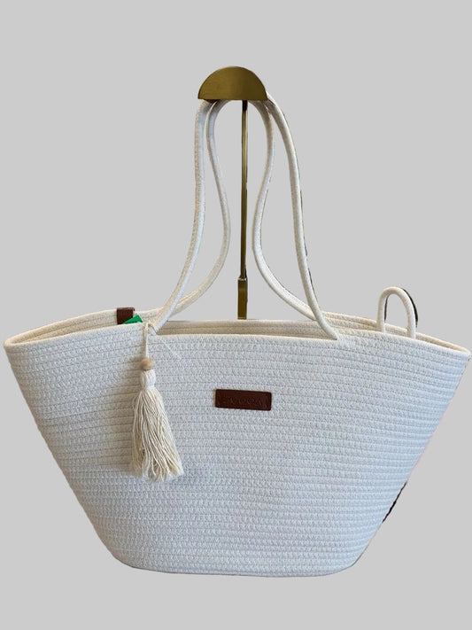 Booqa White Shoulder Beach Tote Bag