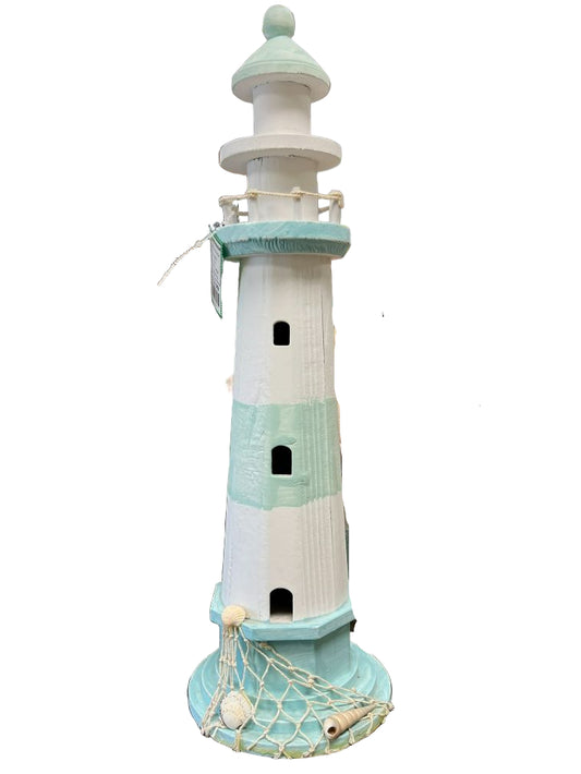 Distressed White and Soft Green Lighthouse