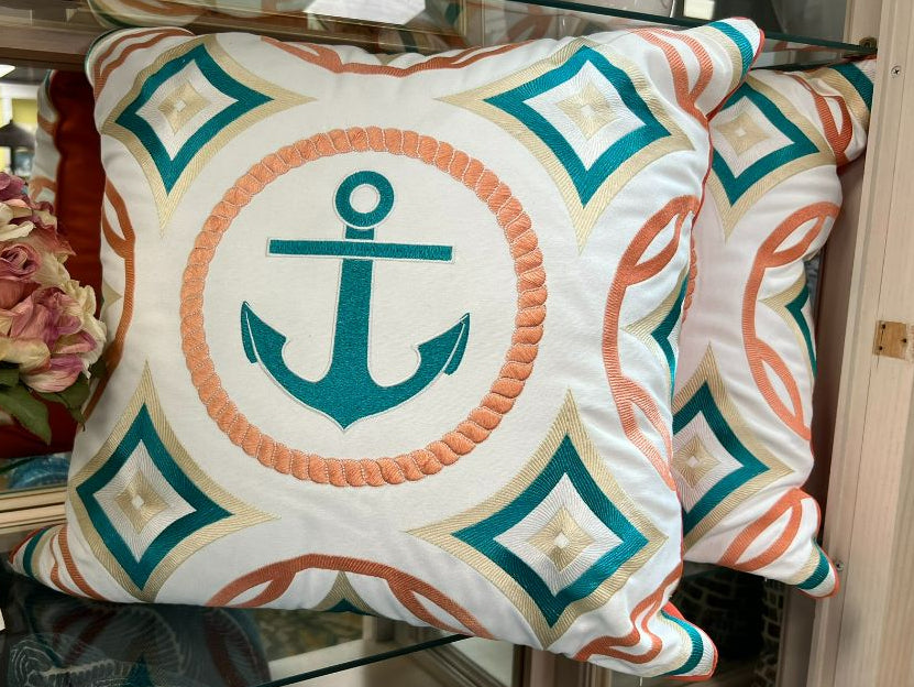 Nautical Anchor Pillows In Teal and Orange