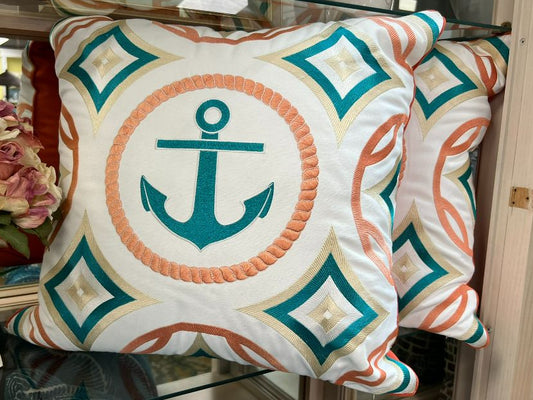 Nautical Anchor Pillows In Teal and Orange