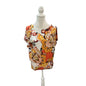 Chico's Touch of Cool Orange Yellow & White Floral Banded Hem Tee Size Medium