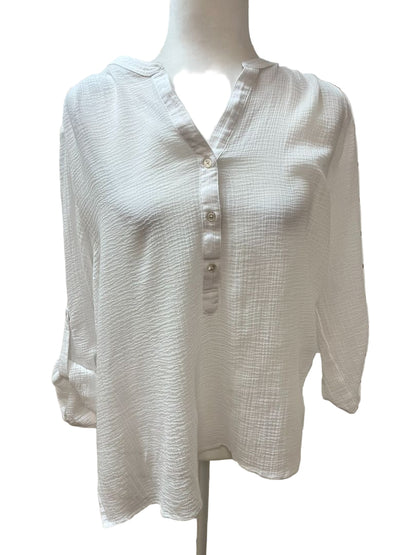 Tommy Bahama White Gauze Pull Over Top with Tab Sleeves