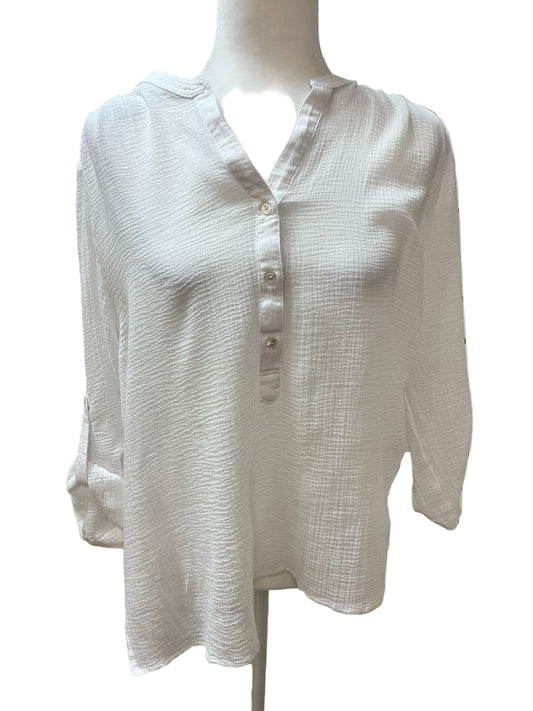 Tommy Bahama White Gauze Pull Over Top with Tab Sleeves