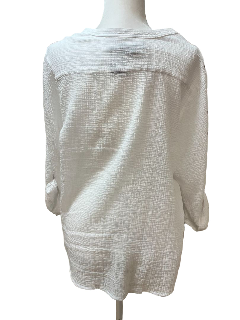 Tommy Bahama White Gauze Pull Over Top with Tab Sleeves