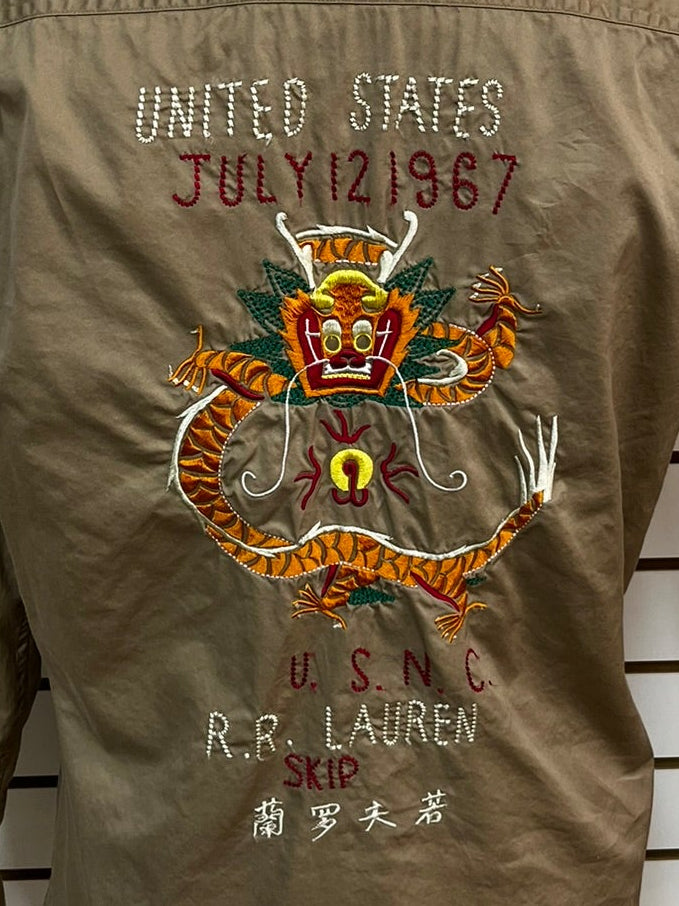 Ralph Lauren U.S.M.C. Dragon Embroidered Cargo Shirt Khaki Size 8