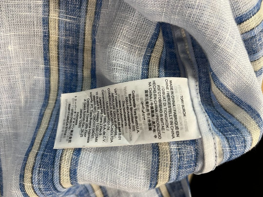 Tory Burch Blue and White Awning Stripe Caftan Maxi Dress Size Large