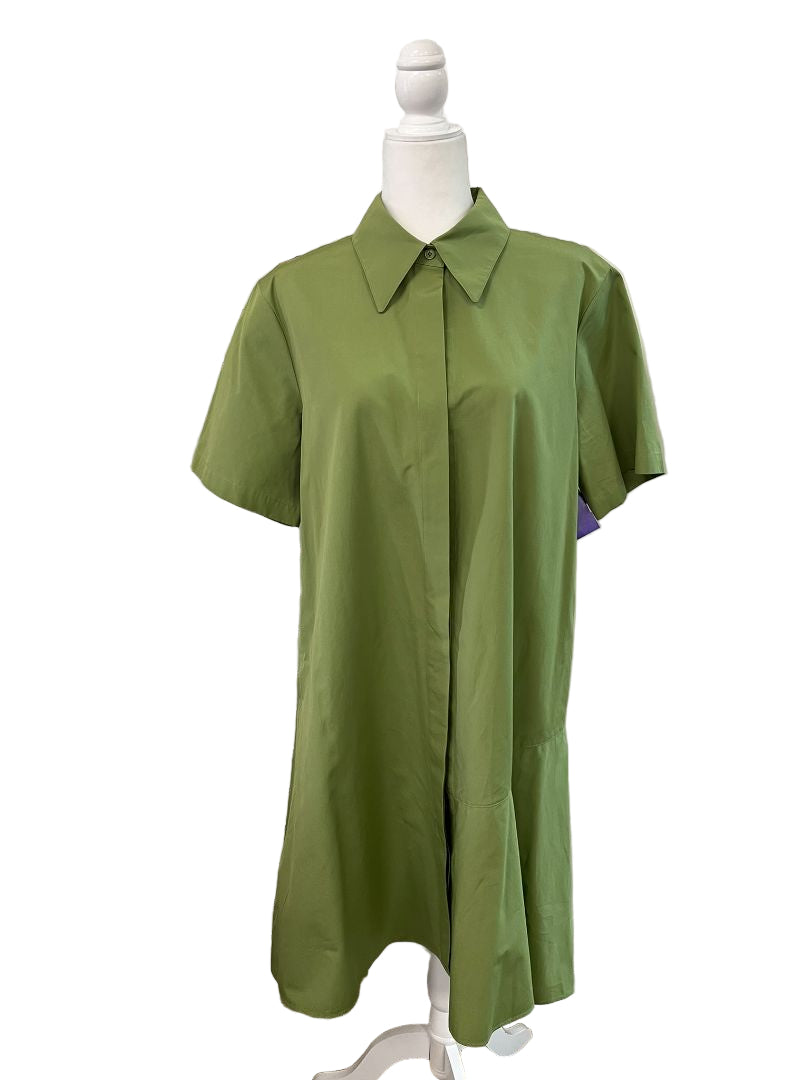 Lafayette 148 NY Green Organic Cotton Poplin Flounced-Hem Shirtdress Size Large