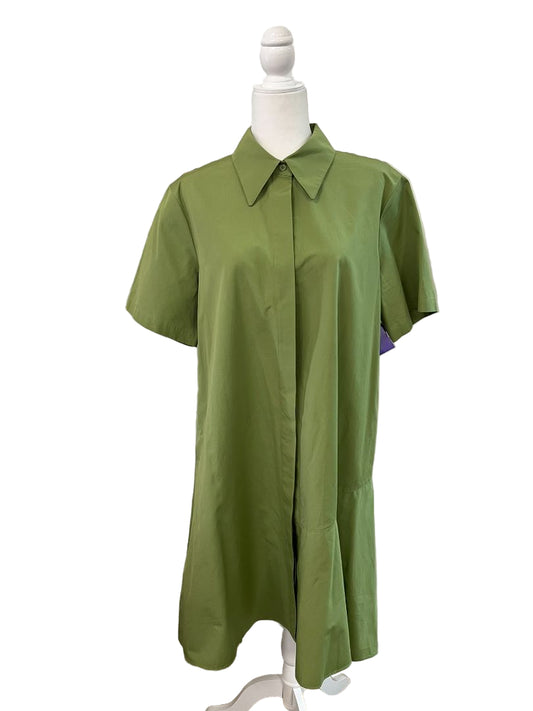 Lafayette 148 NY Green Organic Cotton Poplin Flounced-Hem Shirtdress Size Large