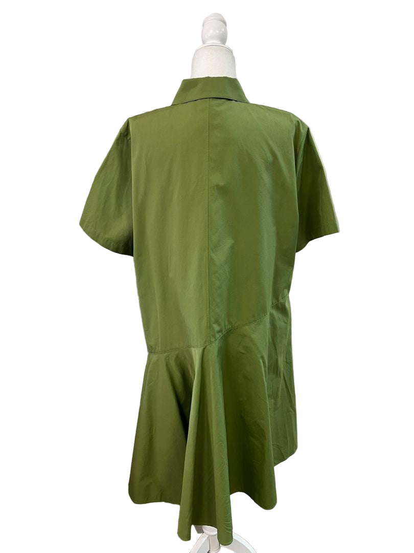 Lafayette 148 NY Green Organic Cotton Poplin Flounced-Hem Shirtdress Size Large