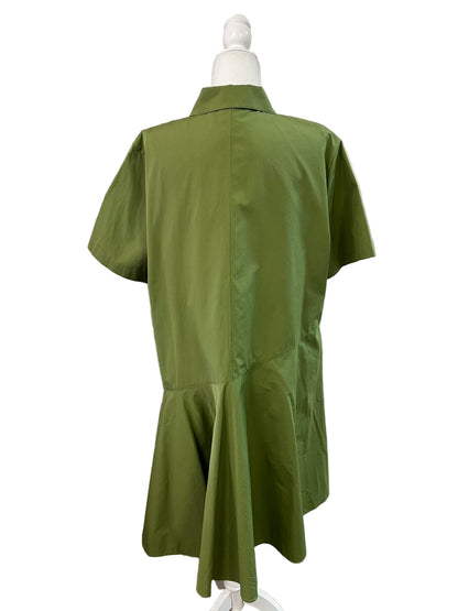 Lafayette 148 NY Green Organic Cotton Poplin Flounced-Hem Shirtdress Size Large