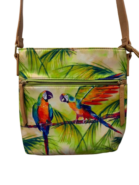 Ellen Negley Green Parrots Medium Crossbody Handbag