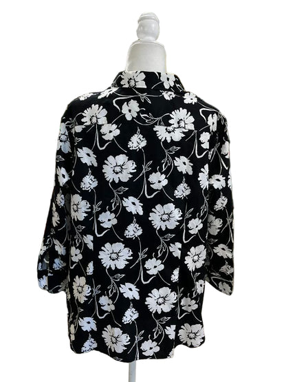 Ralph Lauren Black and White Floral Button Down Cotton Blouse Size 1X