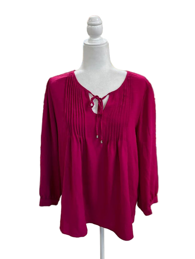 Tommy Hilfiger Long Sleeve Magenta Pintucked Peasant Blouse Size XL