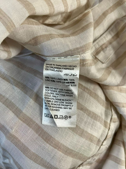 Chico’s Cream and Light Brown Striped Linen Button Down Shirt Size LP