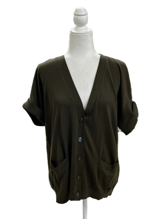 Coldwater Creek Dark Green Short Sleeve Cardigan Size Large NWT