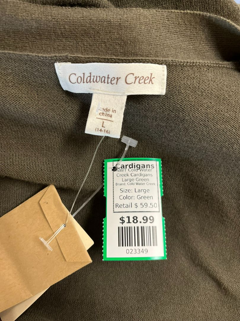 Coldwater Creek Dark Green Short Sleeve Cardigan Size Large NWT