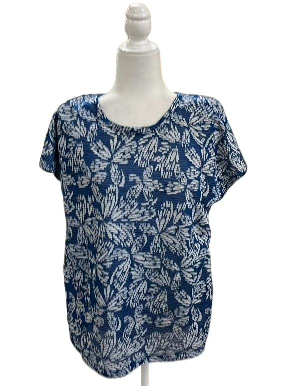 Chico's Stella Mesh Blue Floral Breathable Top Size Large