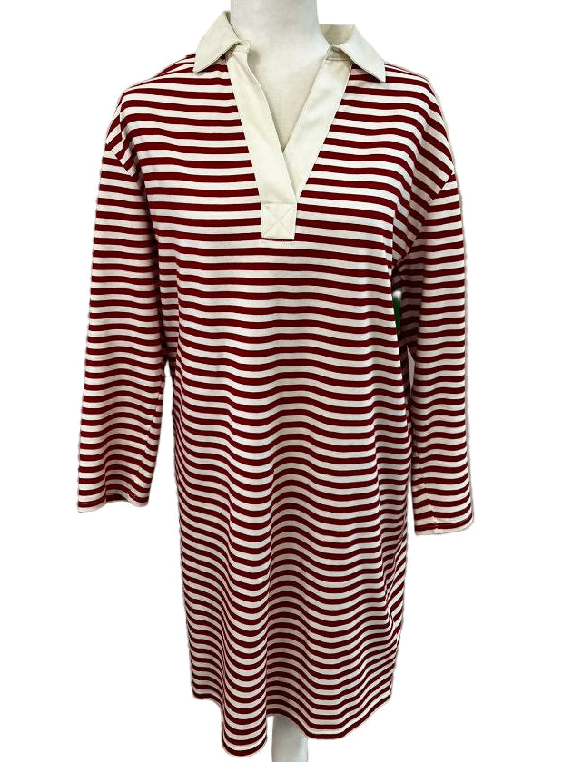 Lands End Red and White Striped Polo Dress Size Medium