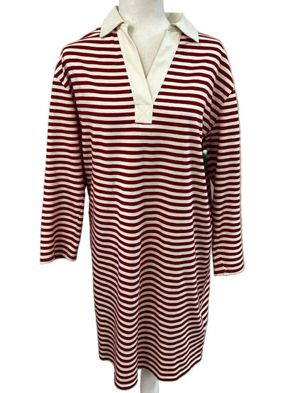 Lands End Red and White Striped Polo Dress Size Medium