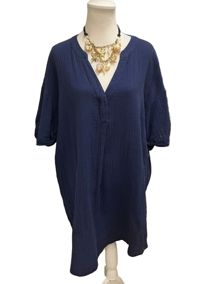 Vineyard Vines Dark Blue V-neck Gauze Tunic Mini Dress Size XL