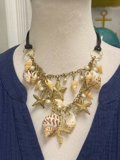 Gold Tone Shell Statement Necklace