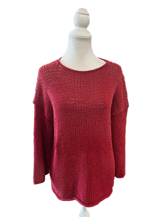 EILEEN FISHER Peruvian Organic-Cotton Crimp Crewneck Lt Cranberry Size 1X
