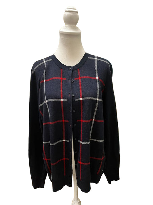 Tommy Hilfiger Windowpane Plaid Navy, Red and White Cardigan Size XL