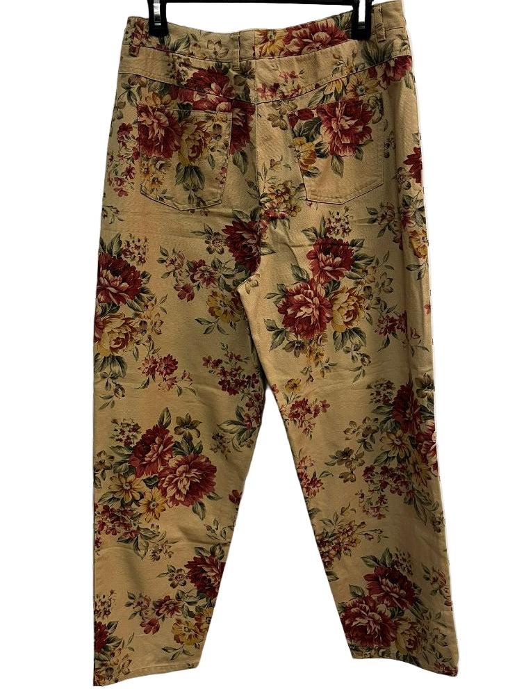TALBOTS Retro 90s/Y2K Mocha Floral High-Rise Baggy Jeans Size 12