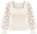 Industry White Floral Lace Sleeve Sweater – Size Large