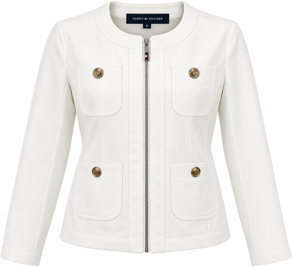 Tommy Hilfiger White Collarless Jacket – Size Small