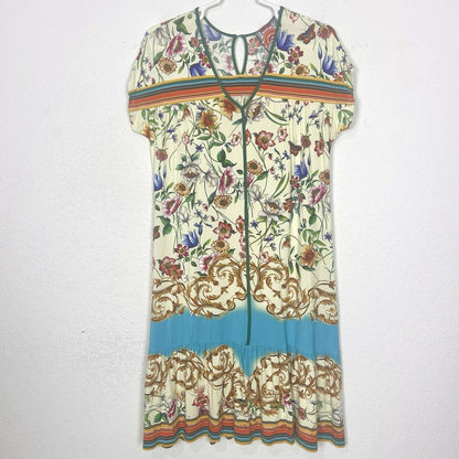Johnny Was Felix Trapeze Floral & Striped Banboo Midi Casual Dress Medium M