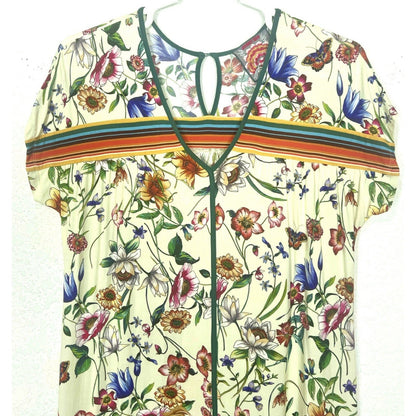 Johnny Was Felix Trapeze Floral & Striped Banboo Midi Casual Dress Medium M