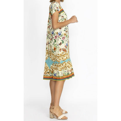 Johnny Was Felix Trapeze Floral & Striped Banboo Midi Casual Dress Medium M