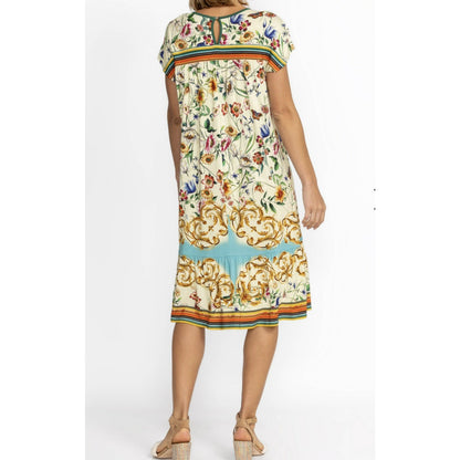 Johnny Was Felix Trapeze Floral & Striped Banboo Midi Casual Dress Medium M