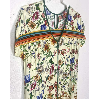 Johnny Was Felix Trapeze Floral & Striped Banboo Midi Casual Dress Medium M