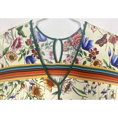 Johnny Was Felix Trapeze Floral & Striped Banboo Midi Casual Dress Medium M