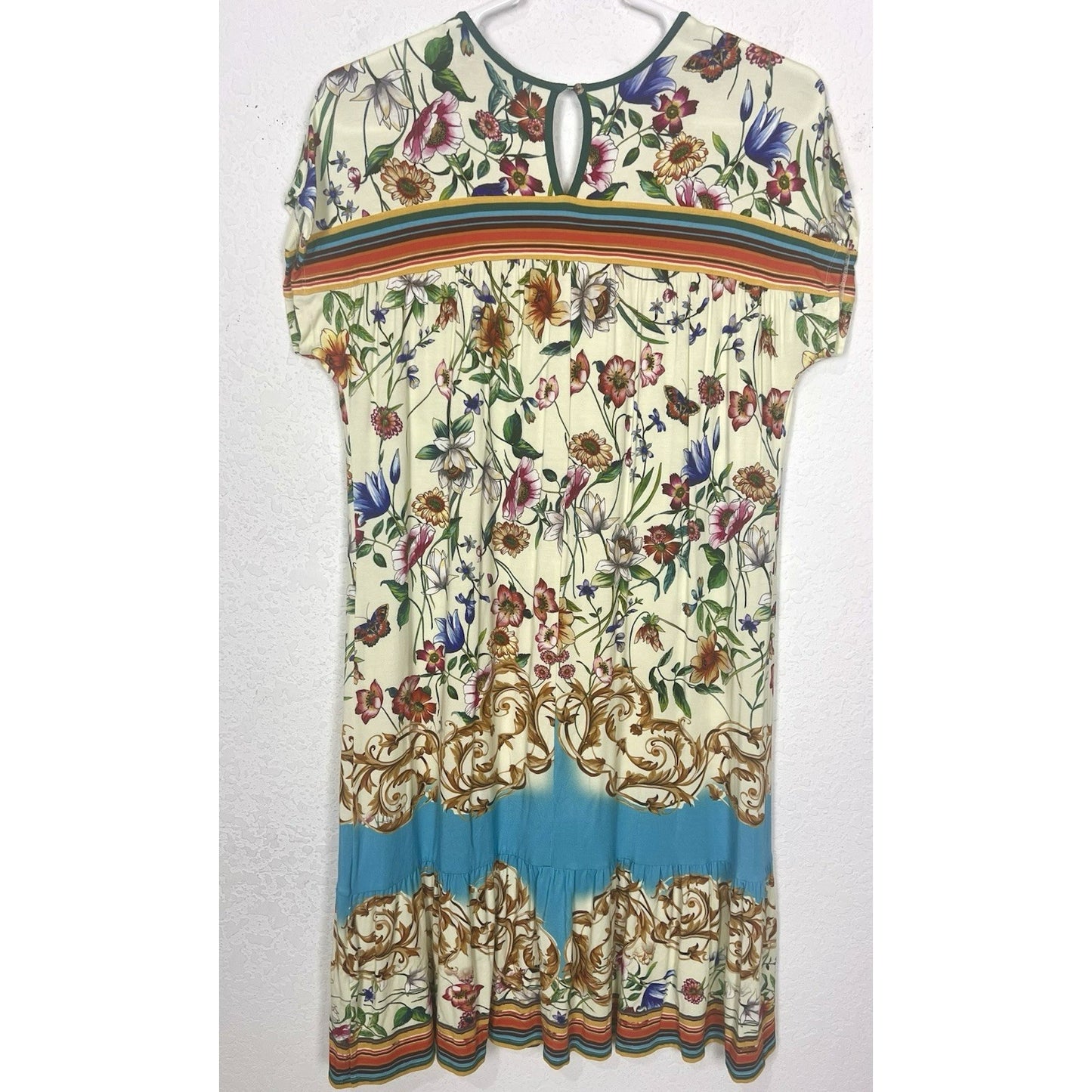 Johnny Was Felix Trapeze Floral & Striped Banboo Midi Casual Dress Medium M