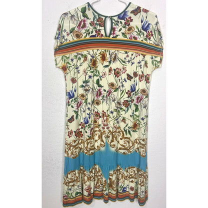Johnny Was Felix Trapeze Floral & Striped Banboo Midi Casual Dress Medium M