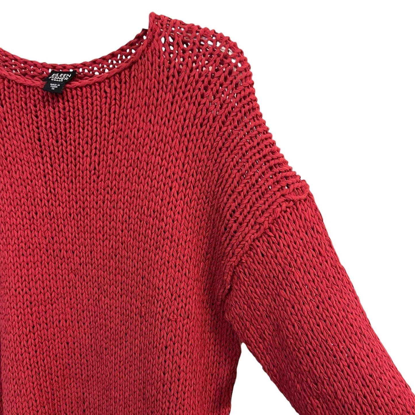 Eileen Fisher Red 100% Cotton Open Weave Tunic Sweater Size 1X