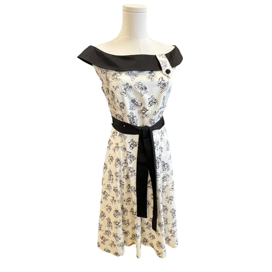Disney 90th Birthday Mickey Mouse Dress Black & White Off-Shoulder Retro Style S