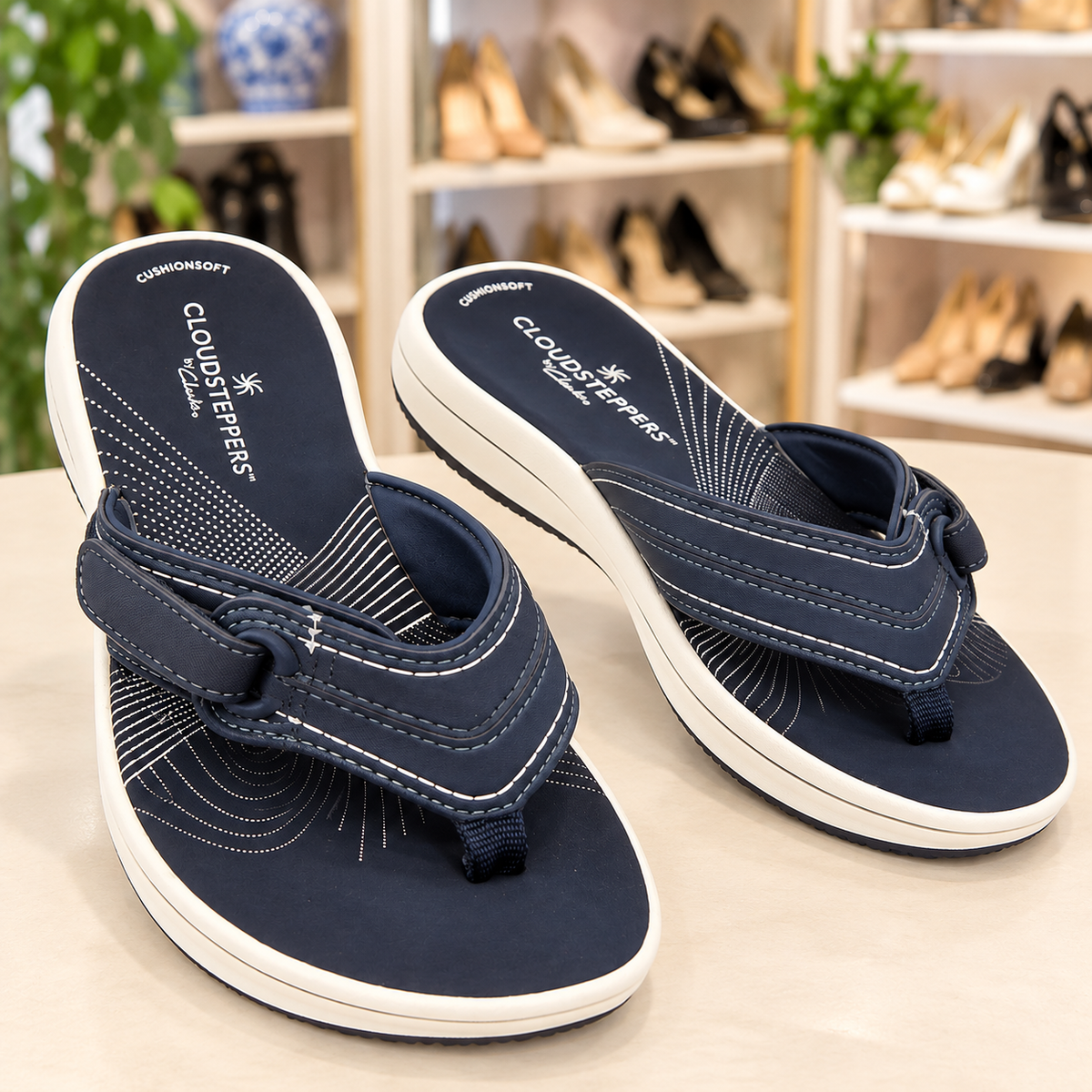 Clarks Cloudsteppers Cushion Soft Navy Blue Flip-Flops – Size 6
