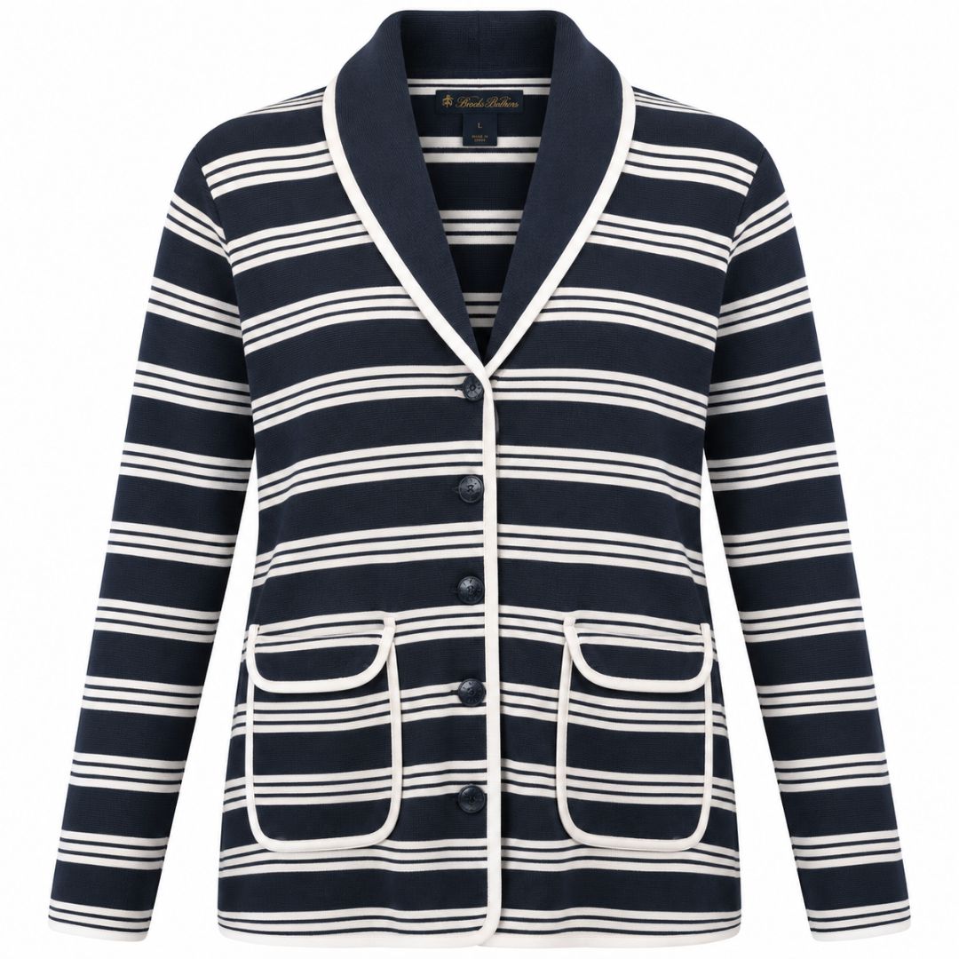 Brooks Brother Navy Blue & White Striped Cardigan Size Large