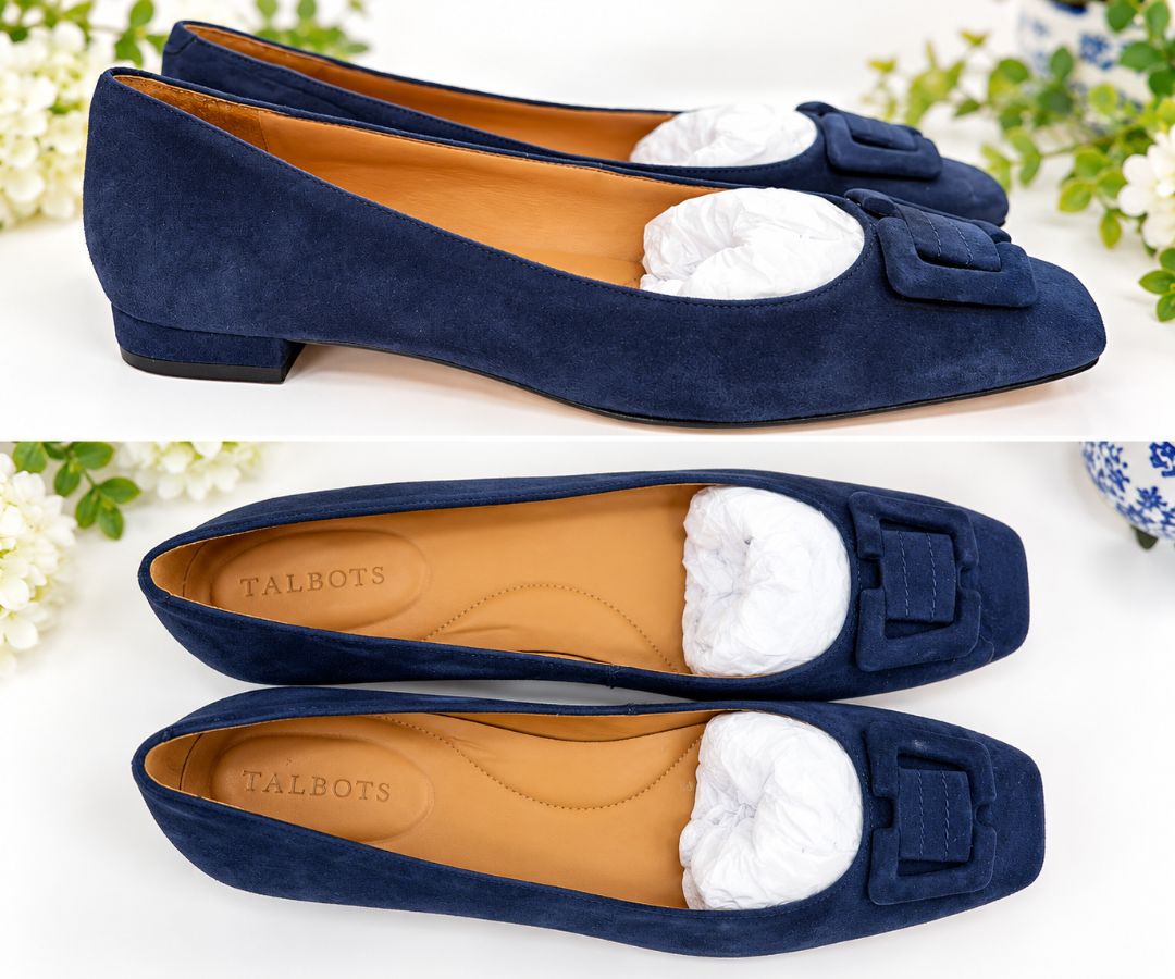Talbots Navy Sutton Buckle Flats New with Box