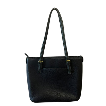 Anne Klein Black Faux Leather Tote Bag With Gold-Tone Lion Logo & Dual Handles