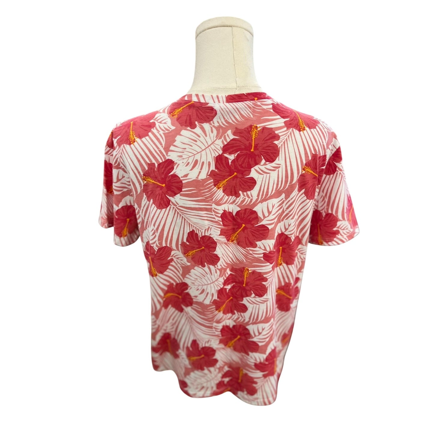 Fresh Produce Pink Hawaiian Floral Print Top 100% Cotton Blend Size Large