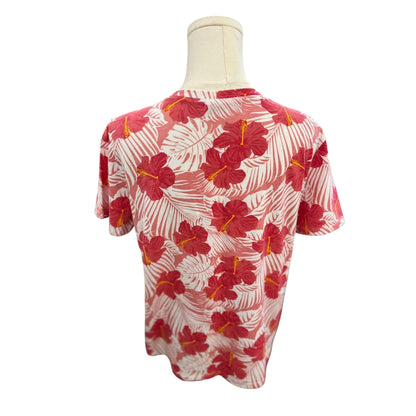 Fresh Produce Pink Hawaiian Floral Print Top 100% Cotton Blend Size Large