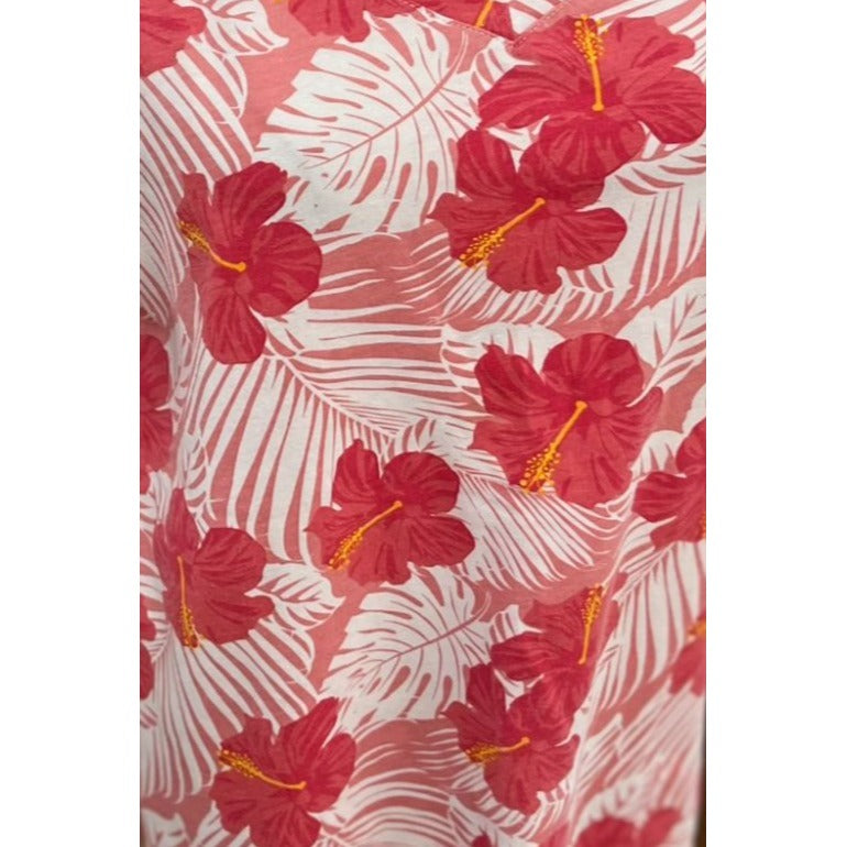 Fresh Produce Pink Hawaiian Floral Print Top 100% Cotton Blend Size Large