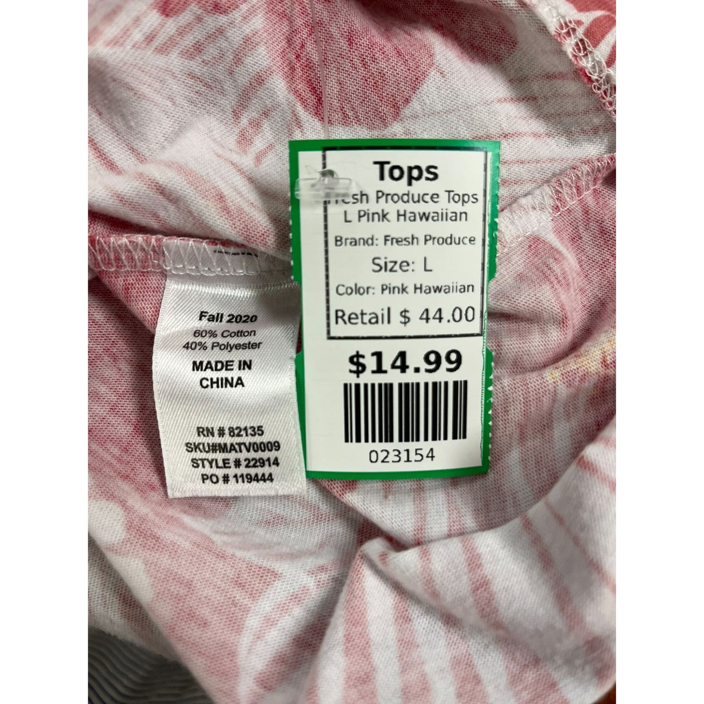 Fresh Produce Pink Hawaiian Floral Print Top 100% Cotton Blend Size Large