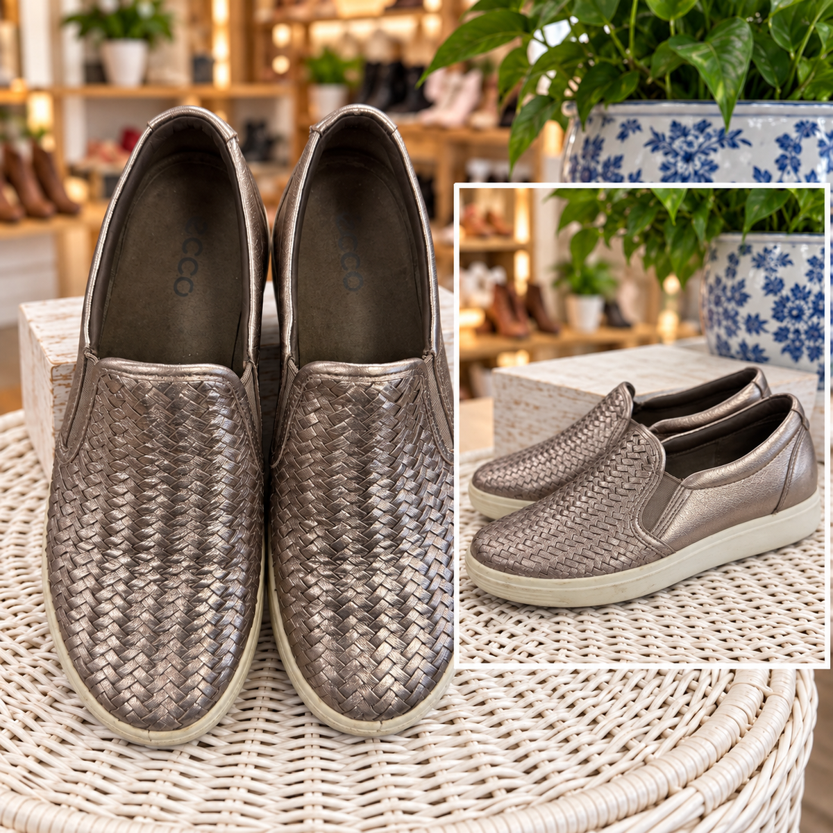 ECCO Pewter Woven Slip-On Sneakers – Size 8