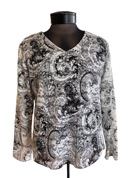 Black and White Paisley V-Neck by Chico's